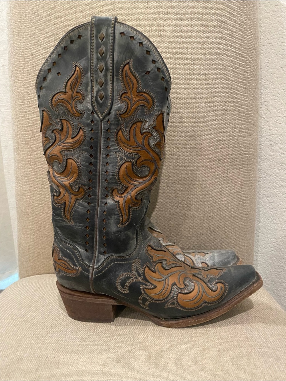 J.B. Dillon Black and Tan Embroidered Western Cowboy Boots